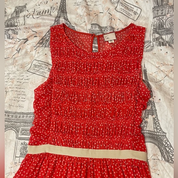 ANTHROPOLOGIE Postmark Orange and Beige Swiss Dots Dress Size Small - Picture 2 of 7